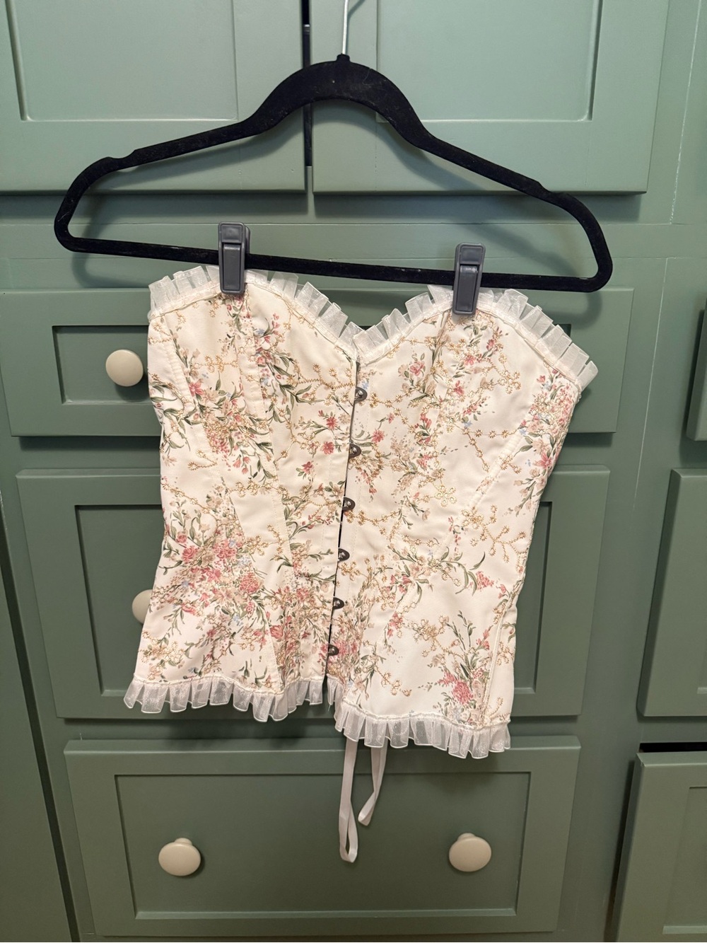Floral Ruffle Trim Corset Top - White